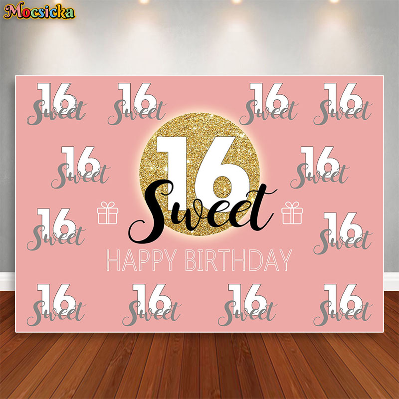 Mocsicka Sweet 16 Birthday Bac - Dessert Table Backdrop avaliação e preço