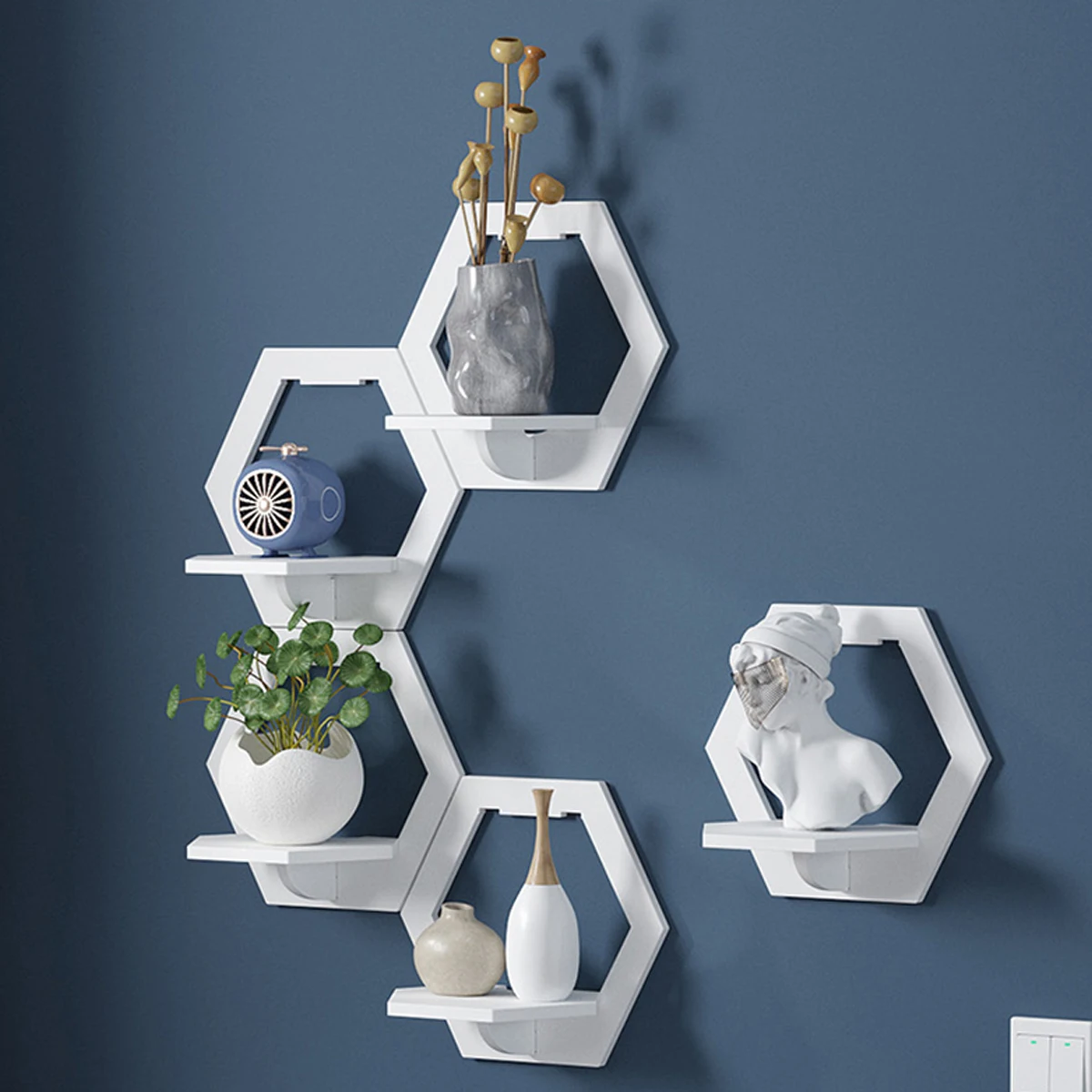 3Pcs Hexagon Wall Shelf Punch  - Flower Wall Panel avaliação e preço
