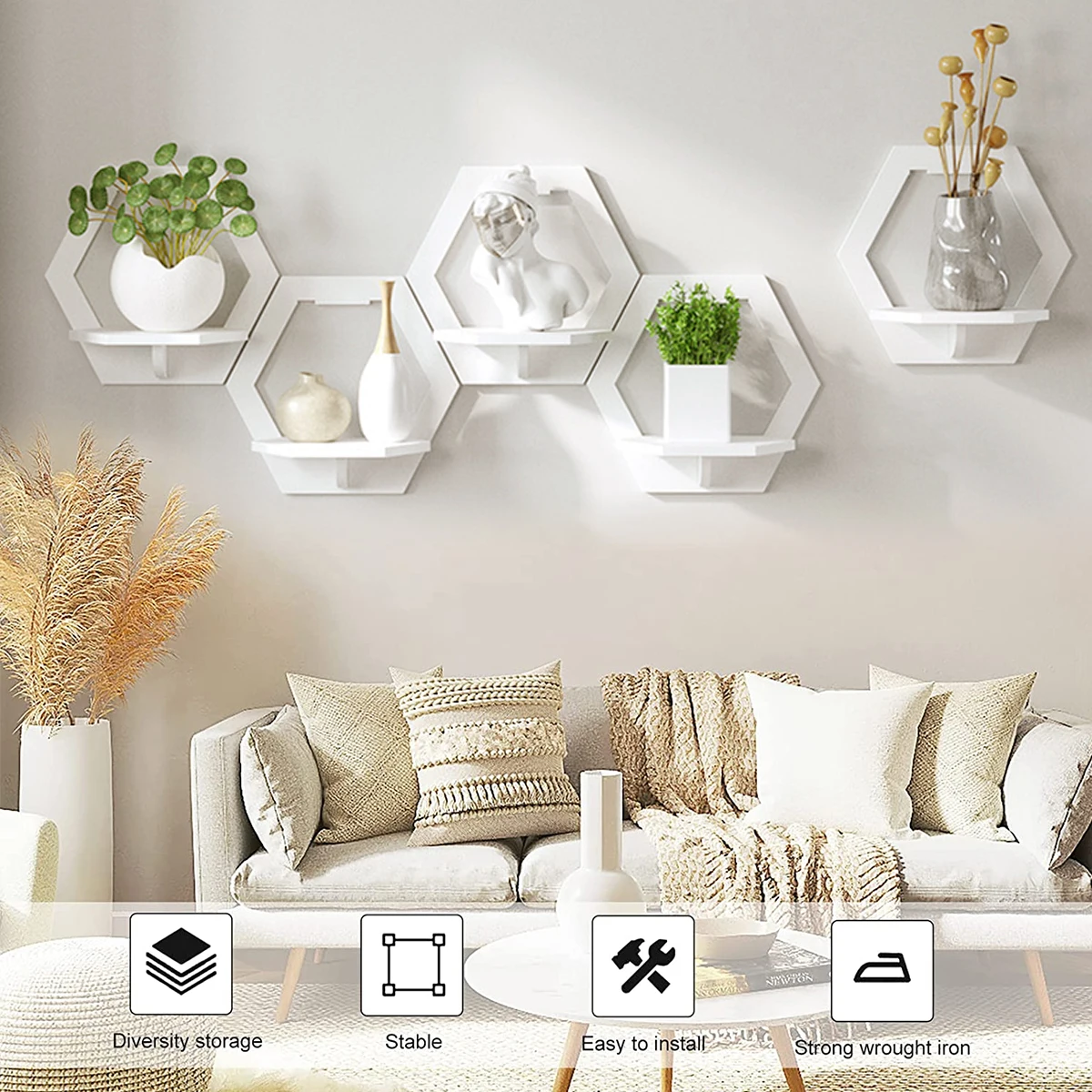 3Pcs Hexagon Wall Shelf Punch  - Flower Wall Panel avaliação e preço