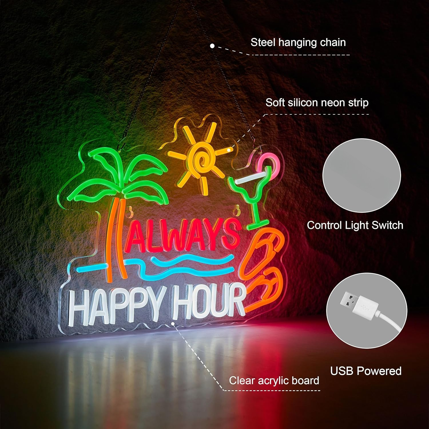 Always Happy Hour Beer Bar Neo - Neon Sign Party avaliação e preço