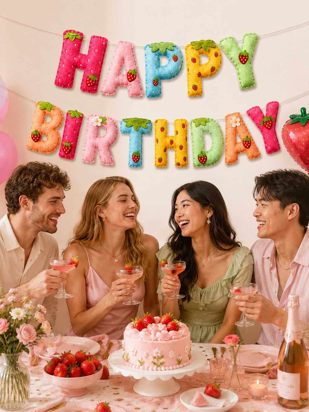 Strawberry Theme Happy Birthda - Dessert Table Backdrop avaliação e preço