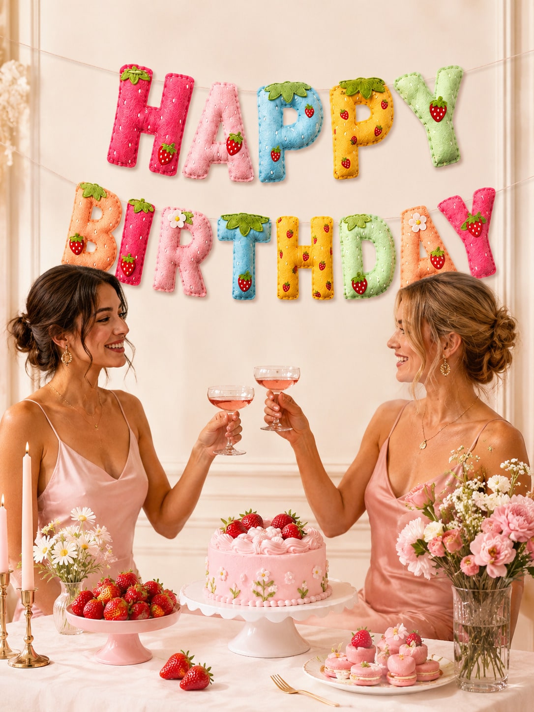 Strawberry Theme Happy Birthda - Dessert Table Backdrop avaliação e preço