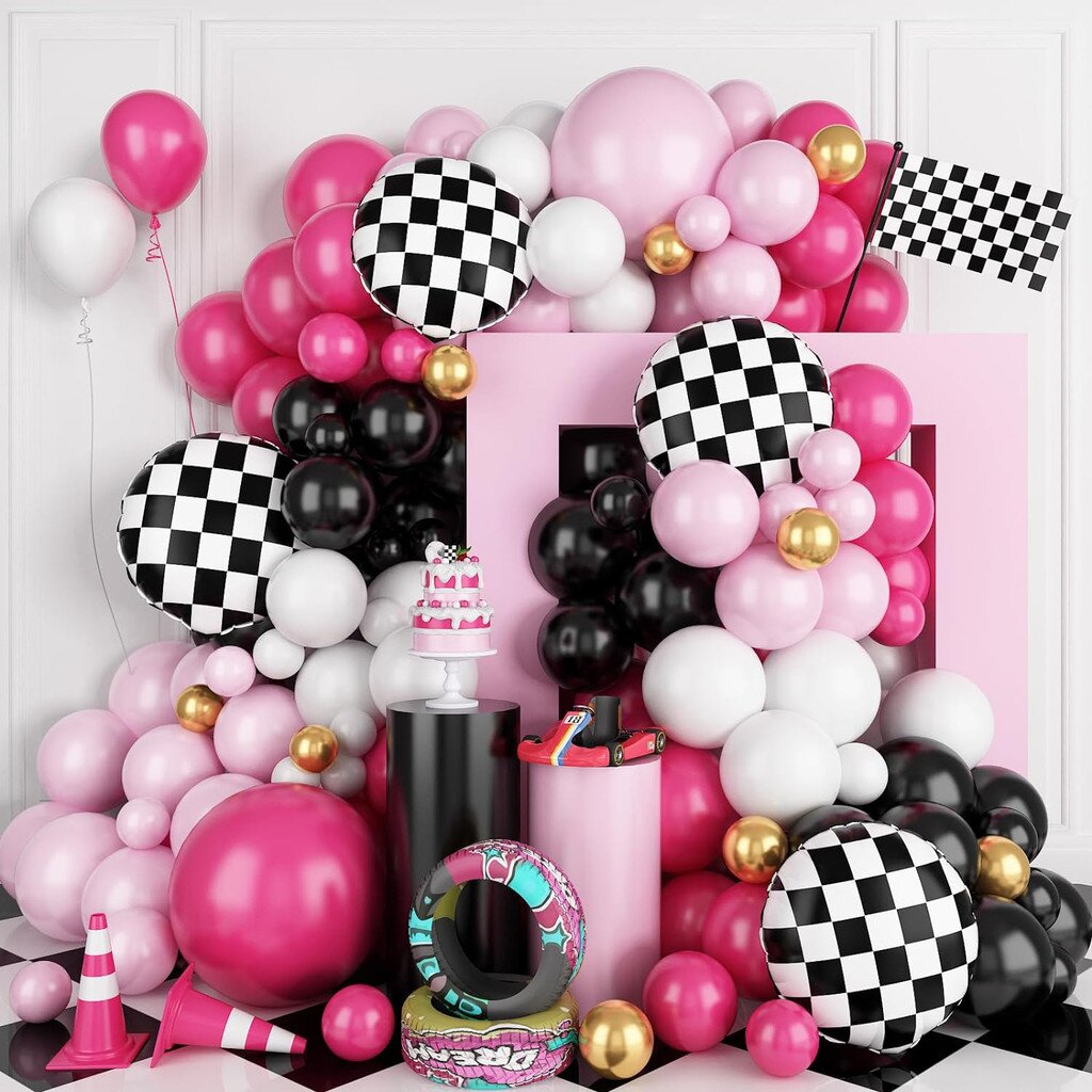 116Pcs Pink Race Car Balloon A - Balloon Arch Kit avaliação e preço