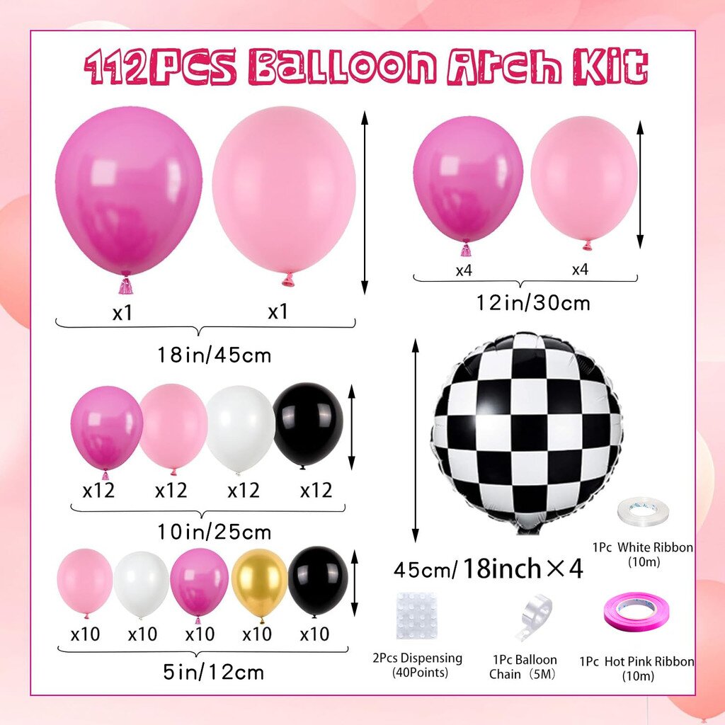116Pcs Pink Race Car Balloon A - Balloon Arch Kit avaliação e preço