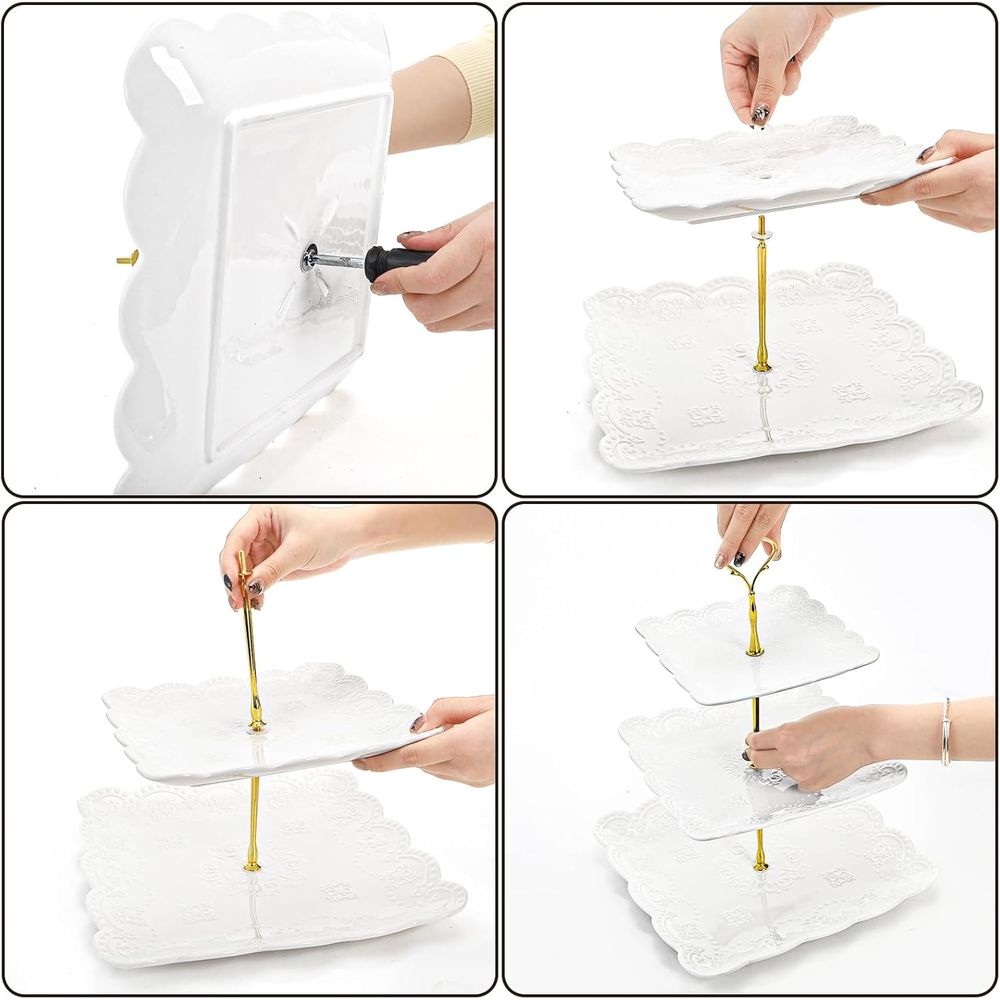 2 Pack 3-Tier White Ceramic Em - Cupcake Stand Tier avaliação e preço
