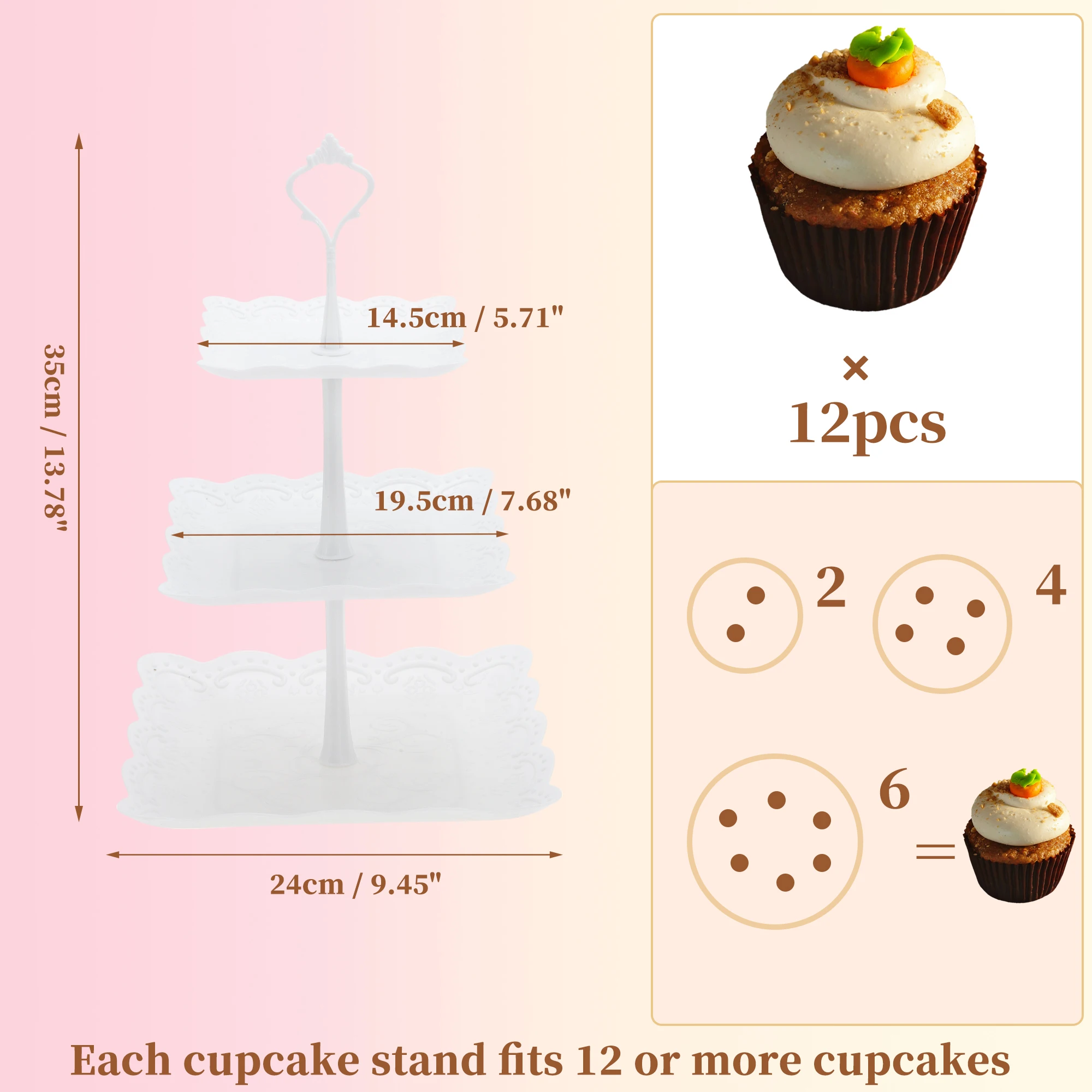 3 Tier Square Cupcake Stand wi - Cupcake Stand Tier avaliação e preço