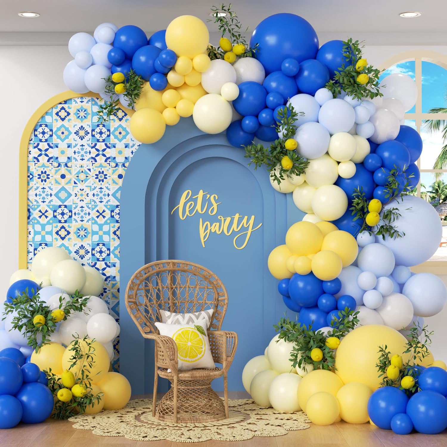 116Pcs Blue and Yellow Balloon - Balloon Arch Kit avaliação e preço