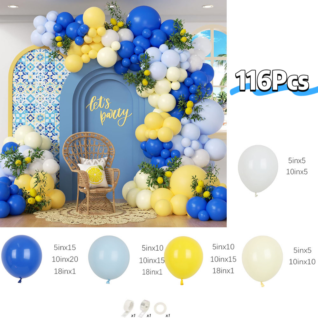 116Pcs Blue and Yellow Balloon - Balloon Arch Kit avaliação e preço