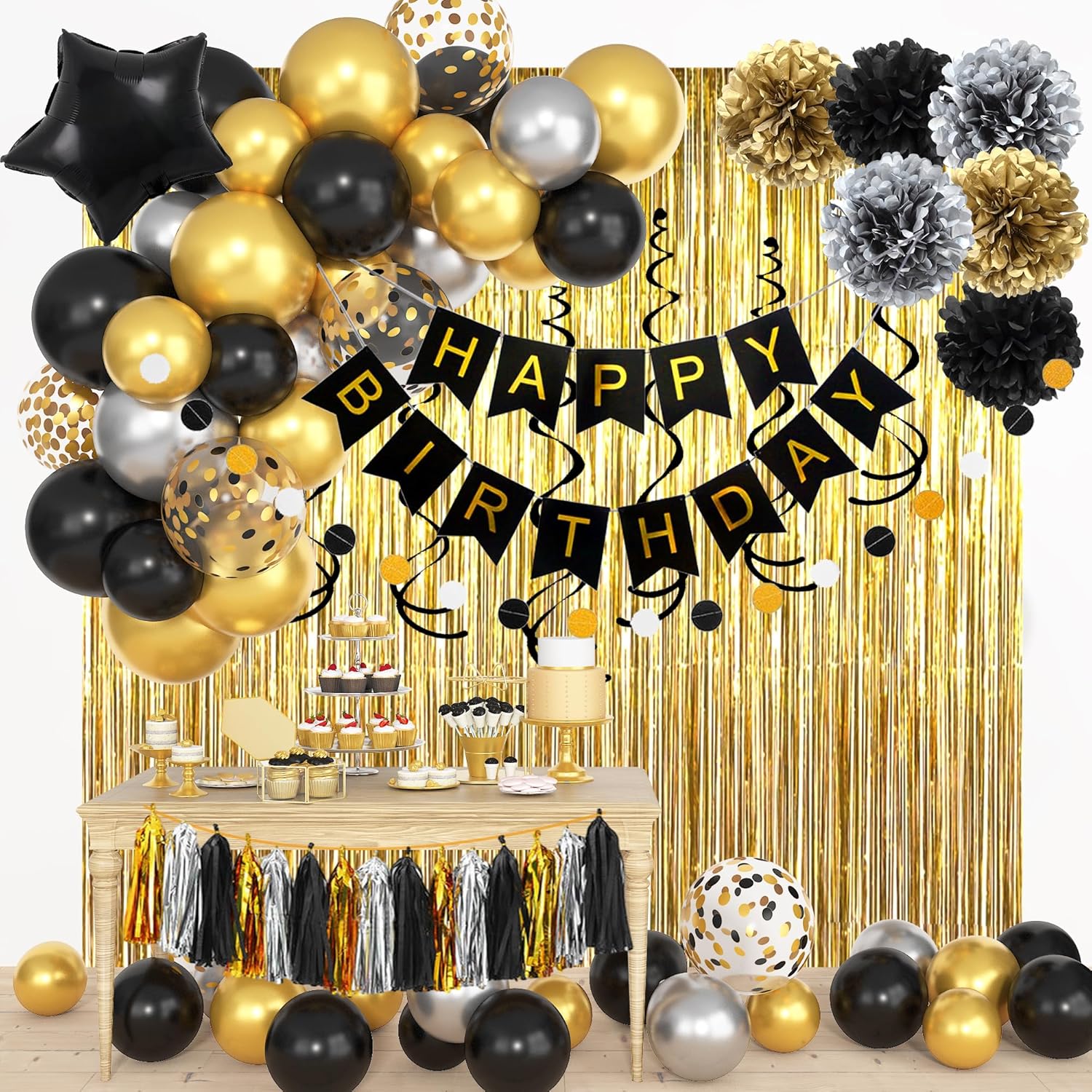 Black Gold Happy Birthday Deco - Balloon Arch Kit avaliação e preço