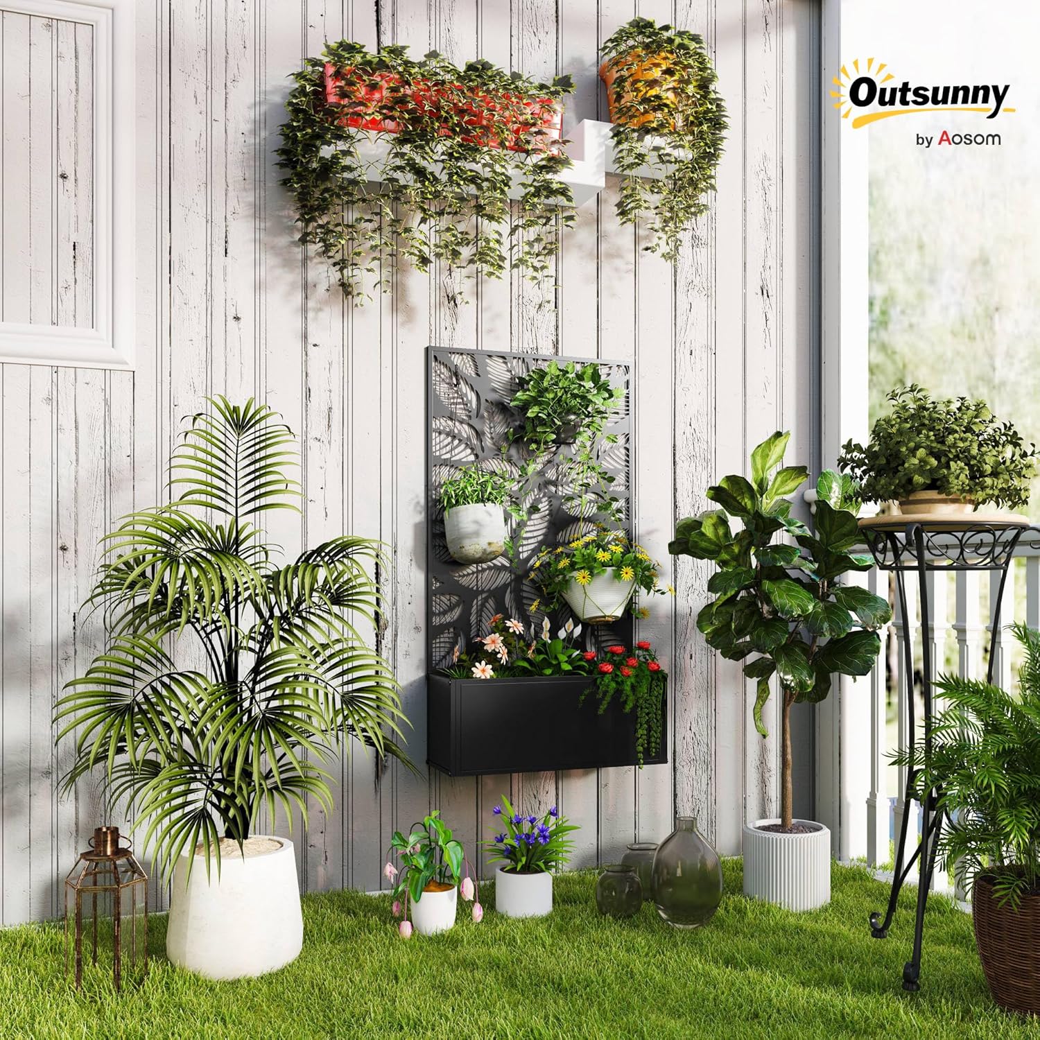 Metal Raised Garden Bed with T - Flower Wall Panel avaliação e preço