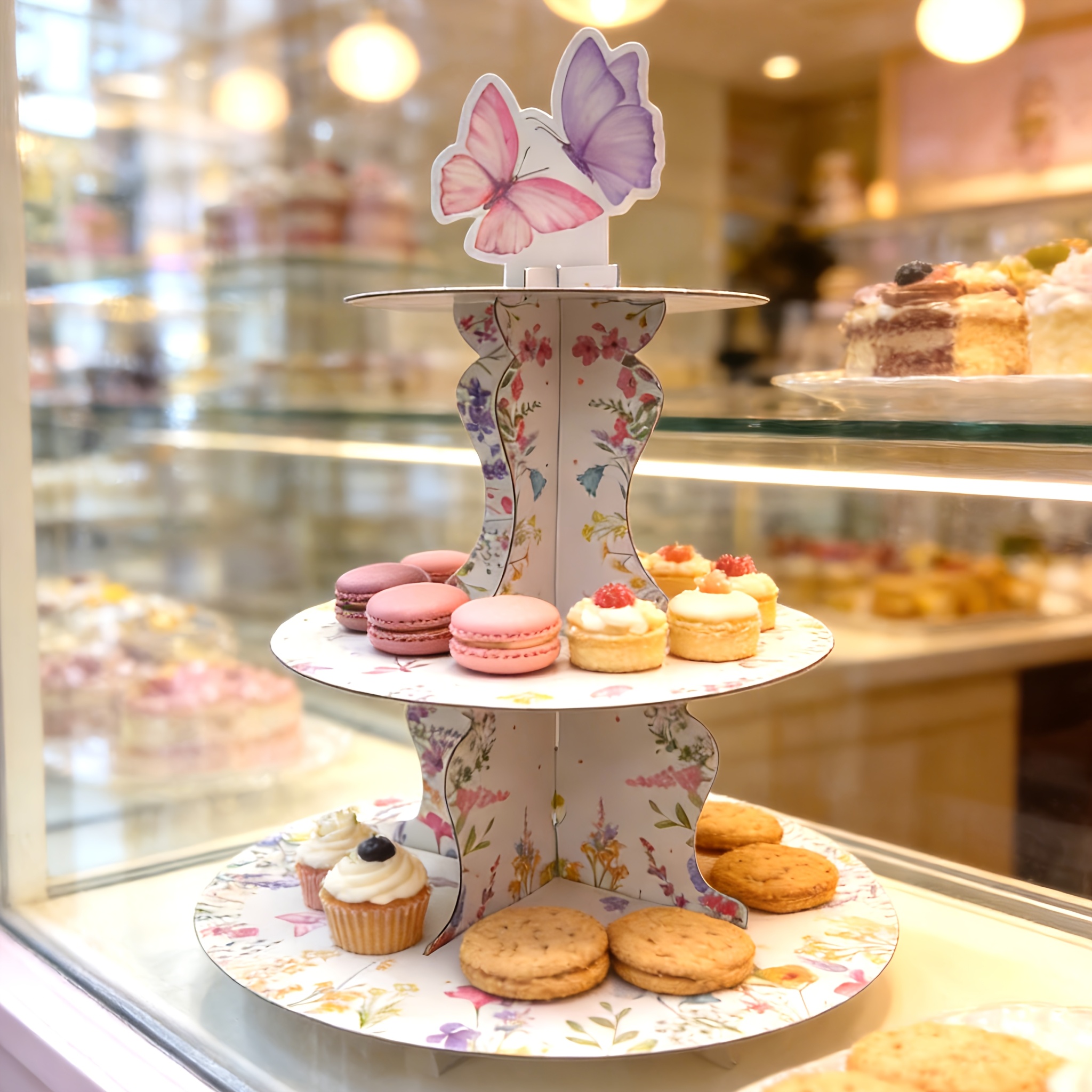 3-Tier Wildflower Butterfly Ca - Cupcake Stand Tier avaliação e preço