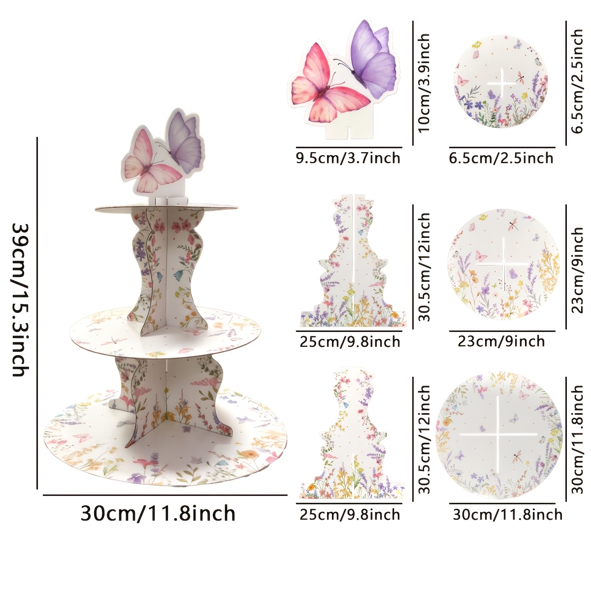 3-Tier Wildflower Butterfly Ca - Cupcake Stand Tier avaliação e preço