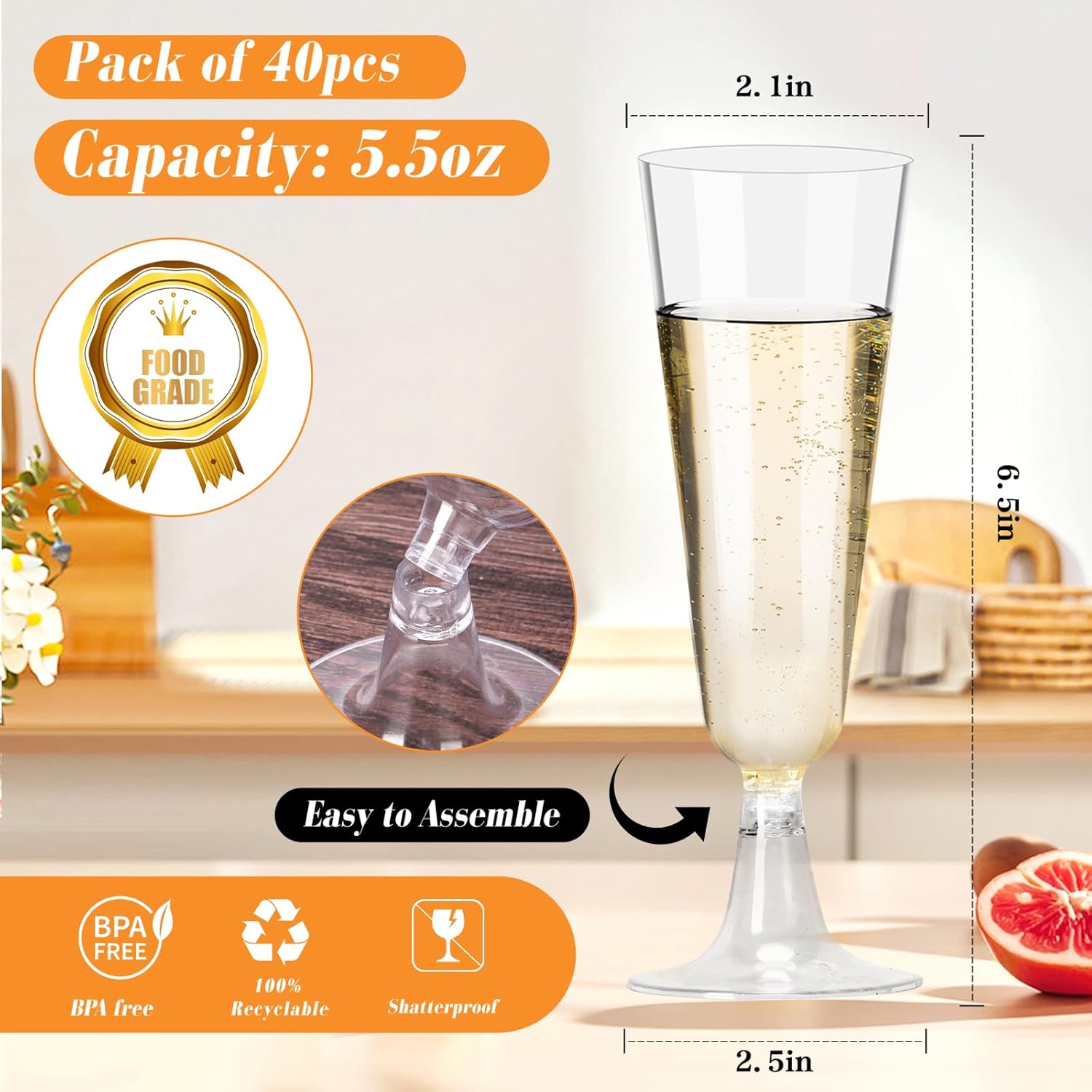 Plastic Champagne Flutes 40 Pa - Eve Party avaliação e preço